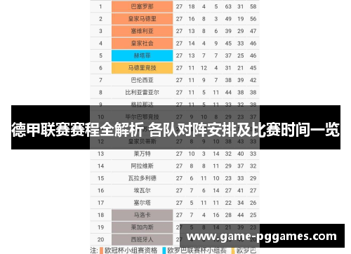 德甲联赛赛程全解析 各队对阵安排及比赛时间一览