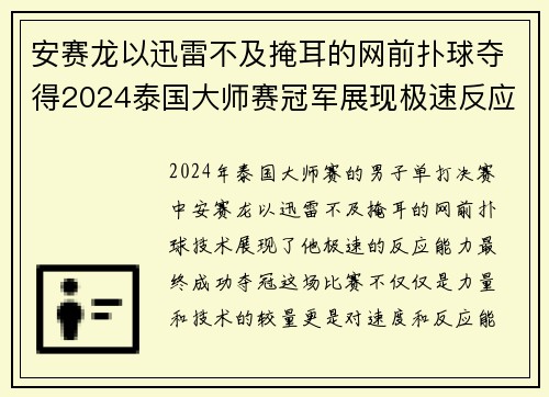 安赛龙以迅雷不及掩耳的网前扑球夺得2024泰国大师赛冠军展现极速反应能力
